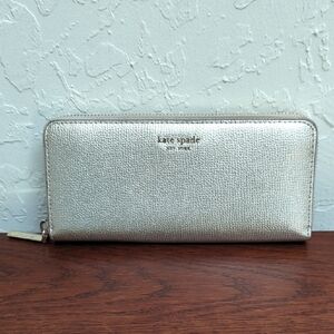 kate spade Gold Metallic Continental Large Saffiano Leather Staci Zip Wallet